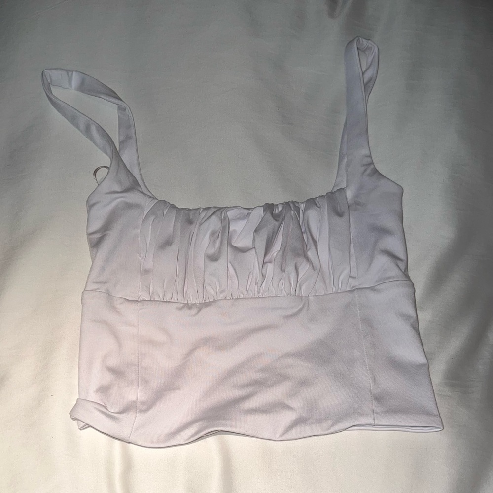 white ruffled cropped tank top